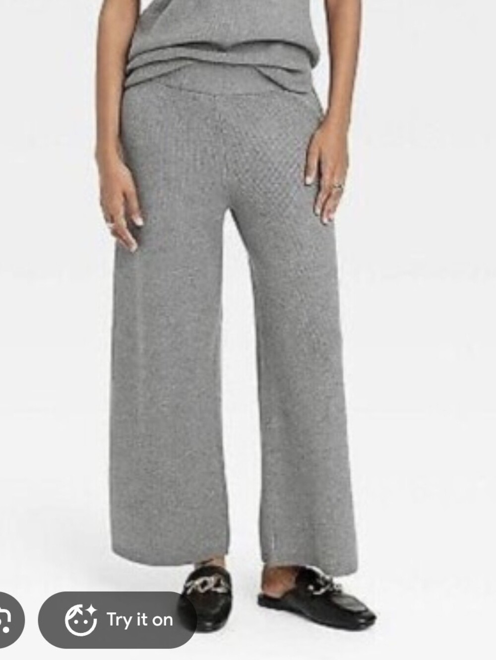 A New Day High Rise Ribbed Knit Cullottes Pants Wide Leg Crop Grey Loungewear